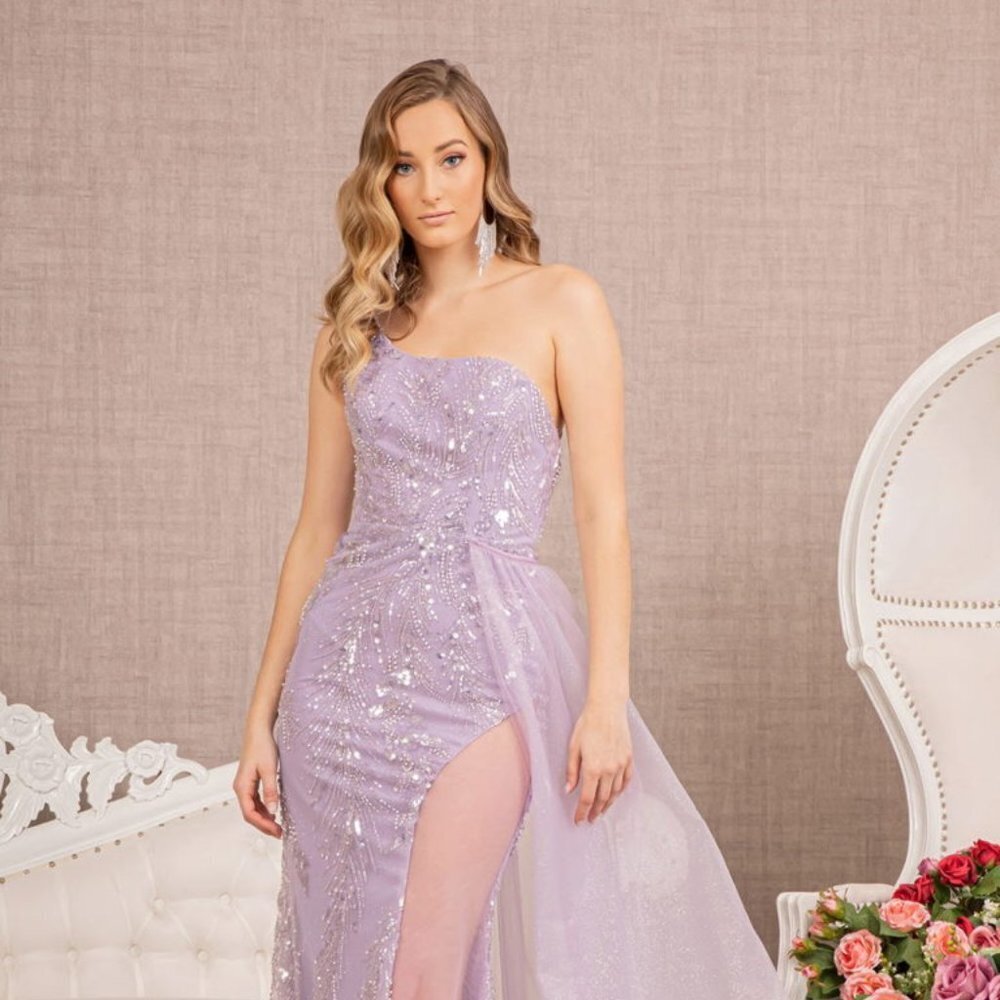 NEW LONG ONE SHOULDER SLEEVELESS SHEATH GOWN EMBROIDERED WITH RHINESTONES GL3116